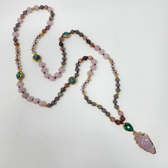 Changing Directions Beaded Rose Quartz Arrowhead Necklace - Picture 5 of 9